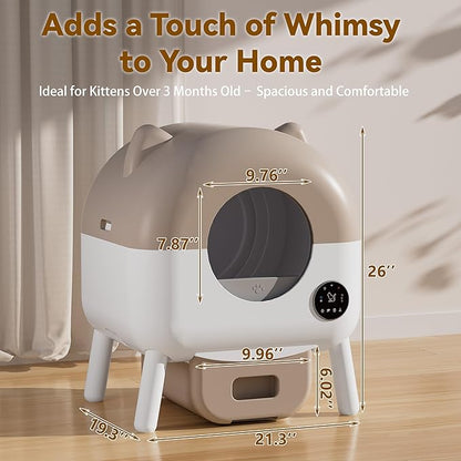 Self Cleaning Automatic Cat Litter Box with APP Control – Large Capacity Design for Multiple Cats, Includes Litter Mat & 2 Rolls Trash Bags, Odor-Free & Safety Sensors, Removable Washable Liner,Brown