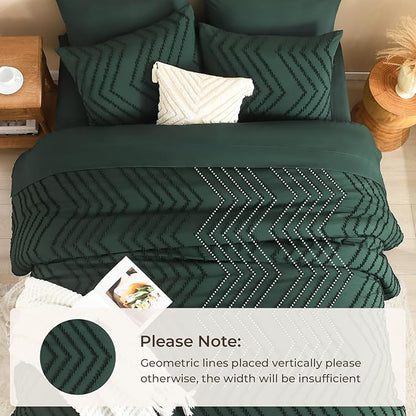Litanika Oversized King Size Comforter Set with Sheets Dark Emerald Green - 7 Pieces Bed in a Bag Oversized King Boho Tufted Complete Bedding Sets with Comforter, Sheets, Pillowcases & Shams