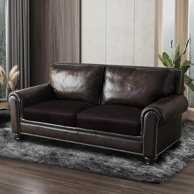 ANARACHON Leather Look Couch Cushion Covers Sofa Seat Slipcovers Sets Couches Furniture Protector for Sectional Armchair Loveseat Pets Kids Stretch Spandex Fabric (2 Cushion Loveseat, Chocolate)