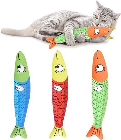 3PCS Catnip Toy, Bite Resistant Cat Toys Fish with Bell Inside, Interactive Kitten Exercise Kicker Toys for Indoor Cats