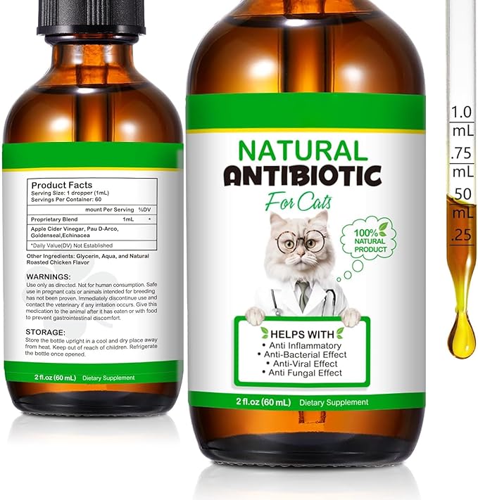 NenMaoKeNu 60ML Antibiotics for Cats, Premium Cat Antibiotics Supplement, Cats Multivitamin, Natural Antibiotic for Cats, Cat Antibiotic, Cat Antibiotics Supports Immune & Cats Allergy Relief-2 Fl Oz