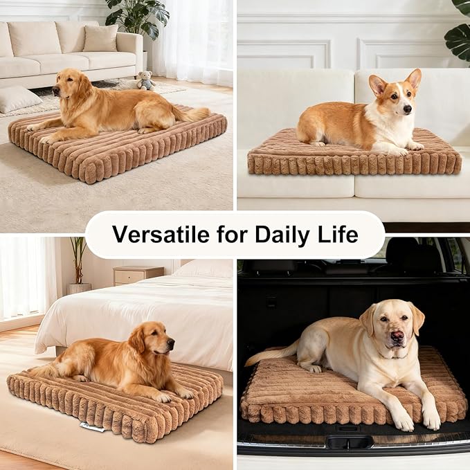 Dog Beds Flat Dog Crate Bed Waterproof for Meduim Large Dogs with Plush Removable Washable Cover Anti Slip Bottom for Indoor,Khaki,41.7"x26.8"