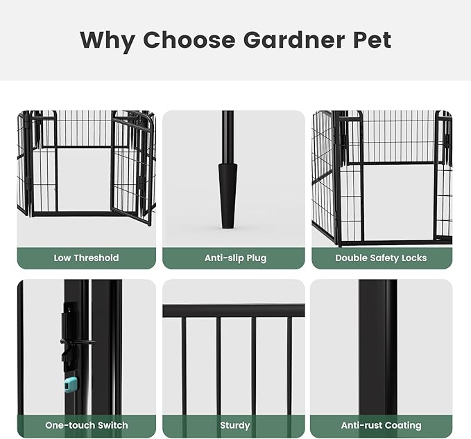 Gardner Pet Dog Playpens, 32" H 2 Add-on Panels for Small/Medium/Large Dogs, Foldable Pet Play Yard Gate Extensions, Pet Playpen, Anti-Rust, Quick Install, Black