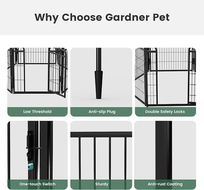 Gardner Pet Dog Playpens, 32" H 2 Add-on Panels for Small/Medium/Large Dogs, Foldable Pet Play Yard Gate Extensions, Pet Playpen, Anti-Rust, Quick Install, Black