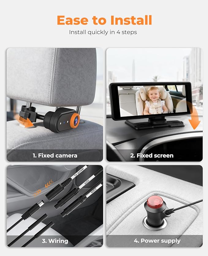 LUCKVIEW BM5PRO 7.2" 1080P HD Baby Car Camera for 2 Kids, Split Screen with IR Night Vision, Easy to Install & Adjust Brightness, Dual Car Camera Baby Monitor for Rear Seat Safety