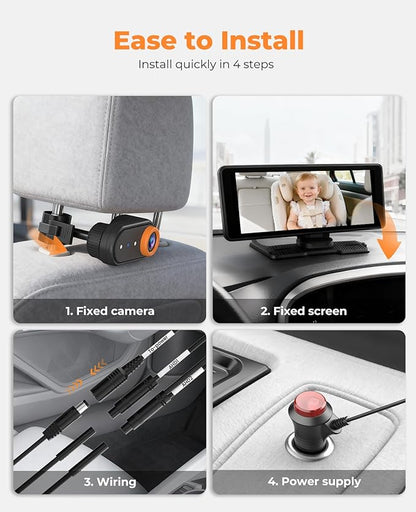 LUCKVIEW BM5PRO 7.2" 1080P HD Baby Car Camera for 2 Kids, Split Screen with IR Night Vision, Easy to Install & Adjust Brightness, Dual Car Camera Baby Monitor for Rear Seat Safety