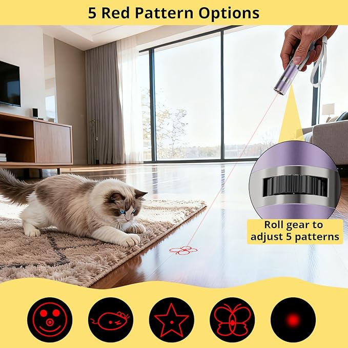 Bird Toy, Distinctive Purple Painted Metal Casing with Paw Print Design, USB Rechargeable, 3 Light Modes & 5 Adjustable Patterns,Interactive Chase Toy for Indoor Cat & Dog & Bird Training & Exercise