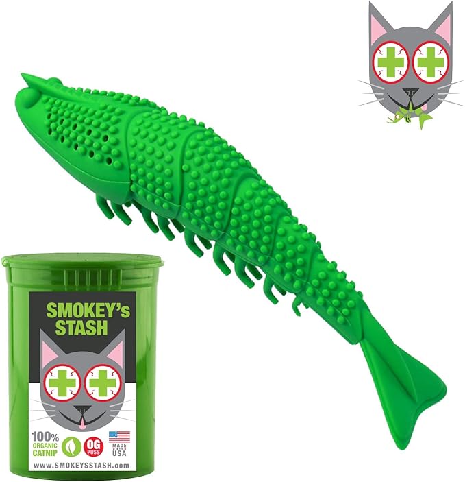 Smokey's Stash Cat Toy Interactive Catnip Dental chew cat Toothbrush refillable with Bell and Extra Catnip