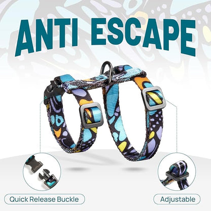 Cat Harness and Leash Set - Escape Proof Adjustable Cat Harness, Comfortable Soft Lightweight, Use Safe & Easy, Walking Travel Kitten Harness for Small Medium Large Cats (Blue Butterfly Magic)