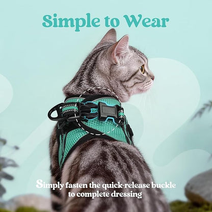 rabbitgoo Cat Harness and Leash Set for Walking Escape Proof, Adjustable Soft Kittens Vest with Reflective Strip for Cats, Comfortable Outdoor Vest,Green,S
