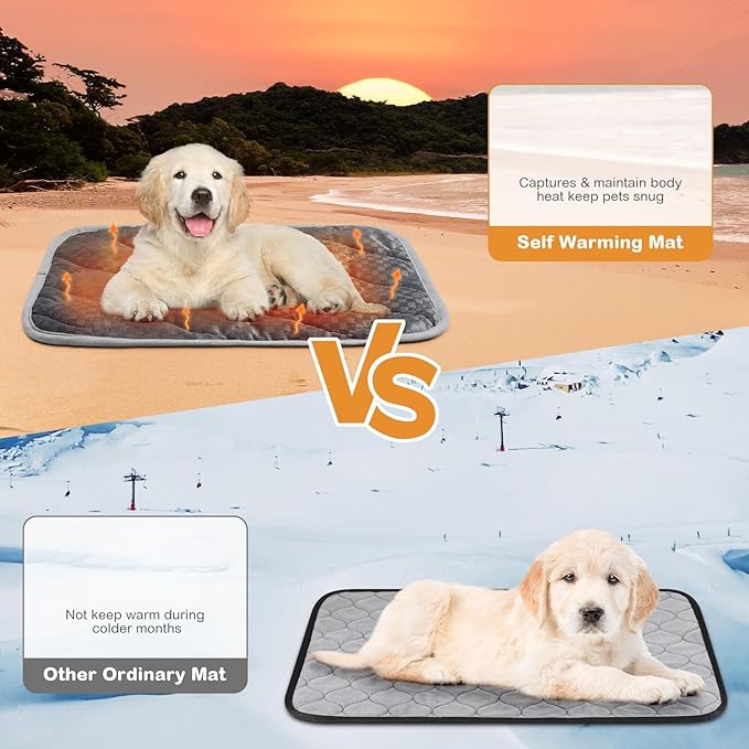 Tujoe 4 Pack Self Warming Cat Mat Self Heating Cat Pad Warm Thermal Pet Bed Washable Dog Crate Pad Body Heat Dog Bed Mat Blanket Non Slip Bottom for Outdoor Indoor Pets(Grey,16 x 20 Inch)