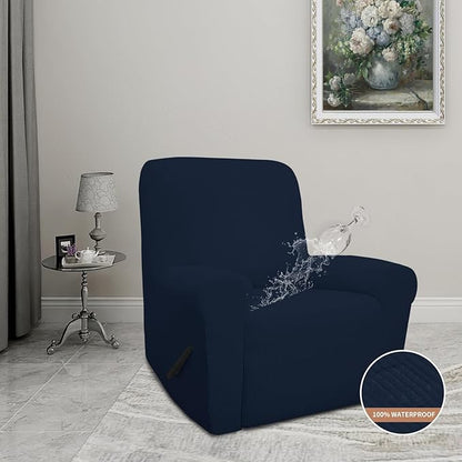 Easy-Going 100% Waterproof Recliner Cover, Dual Waterproof Couch Cover for Recliner, 1- Piece Jacquard Sofa Cover, Leakproof Sofa Slipcover for Kids, Pets, Dog and Cat (Recliner, Dark Blue)