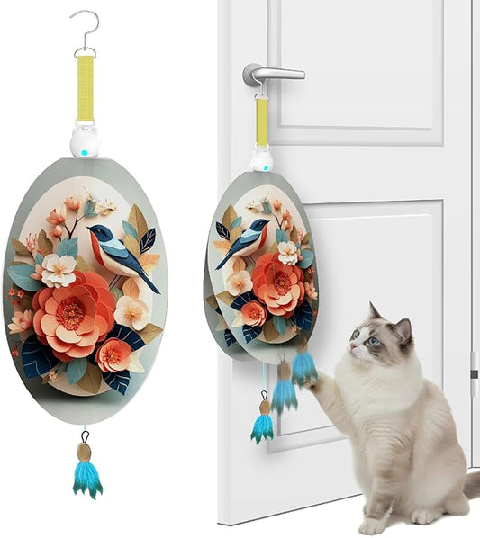 Interactive Cat Toys for Indoor Cats, Automatic Concealed Hide and Seek Hanging Feather Cat Toy, Rechargeable Motion-Activated Enrichment Toys for Bored Adult Cats (Bird & Flowers Pattern）