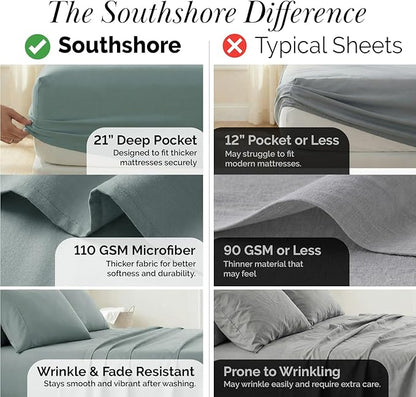 Southshore Fine Living, Inc. 6-Piece Full Size Bed Sheets Set, 21-Inch Extra Deep Pocket Fitted Sheet Full, Flat Sheet, Microfiber Bedding, Steel Blue Pillow Cases Standard Size, Steel Blue Sheets