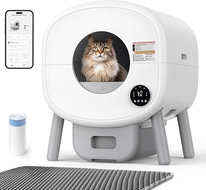Fsitego Self Cleaning Cat Litter Box: 76L Extra Large Automatic Litter Box for Multiple Cats, Odor-Free, Smart App Control, Ambient Light Waste Disposal