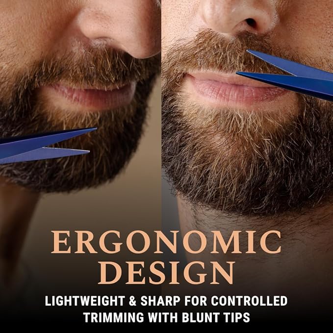 Ontaki Beard & Mustache Scissors for Men - 5inch, Midnight Blue - 410C German Steel Durable, Ergonomic Design Travel Friendly Beard Scissors for Men - Beard Kit 2 Combs & Case Perfect for Styling