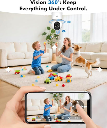 Battery Powered pet camera,true Wireless Indoor Camera, 4MP 2.5K WiFi Camera with Color Night Vision, 355° Pan Tilt, Motion Detection, 2-Way Audio, Dog/Cat/Kids/Baby/Pet Monitor & indoor security