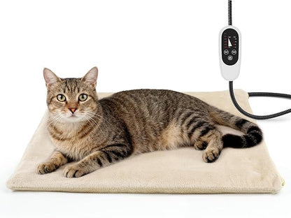 NICREW Cat Heating Pad, Temperature Adjustable Heated Cat Bed with Auto Shut Off Timer, Indoor Pet Heated Bed Mat for Small Dogs, 17.7 x 15.7 Inches, 55W