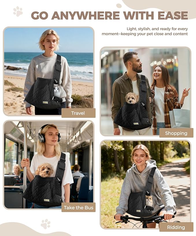 JourCraf Dog Carrier Sling for Small Dogs, Front Cat Sling & Cats Up to 15 lbs, Dog Purse with Adjustable Strap Front Zipper Pocket, Double Safety Feature, Hands Free for Travel