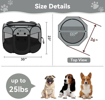 Siedihit Dog Cat Playpen, Puppy Pet Playpen Indoor for Dog Crate Tent Cage Outdoor, Portable Pop Up Dogs Enclosure Kennel with Carrying Case for Dogs/Cats/Rabbits (Dark Grey, Medium)