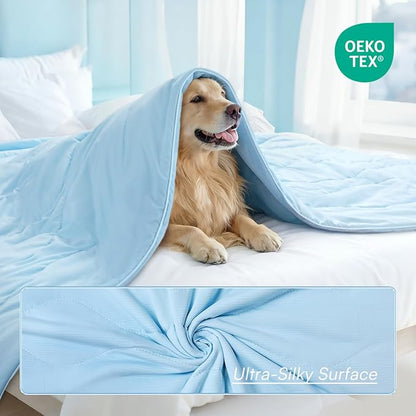 Luciphia Premium Cooling Dog Blanket Washable Q-MAX>0.5 Small Medium Large Pet Mat Puppy Cat Self-Cooling Soft Breathable Calming Throw for Sofa Crate Bed (Light Blue,25x35 inches)