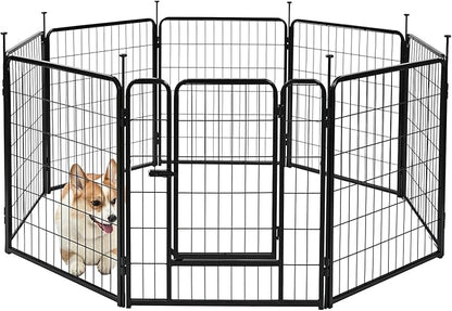 Amazon Basics Dog Playpen, 8 Panels Metal Fence with Door, Foldable for Indoor and Outdoor Use, Suitable for Small to Medium Sized Dogs, 30 Inch Height, Black