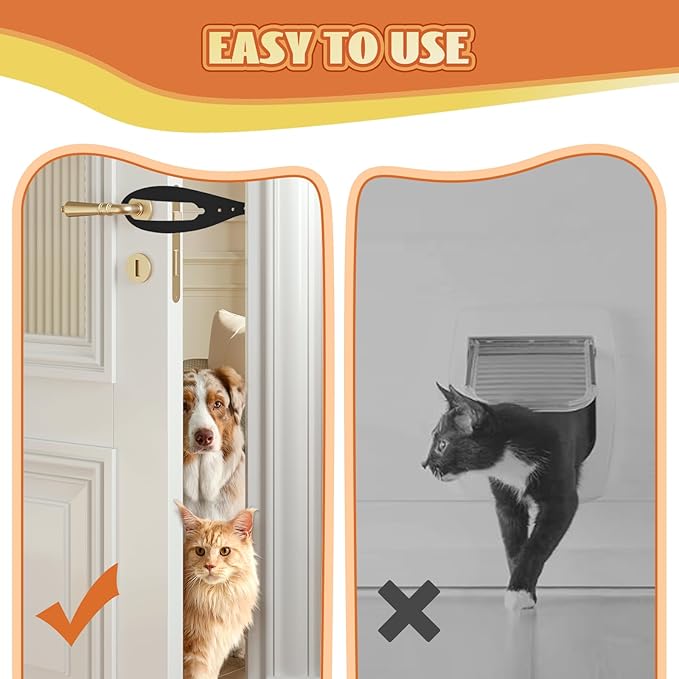 TGIOW Cat Door Latch, 4 Pcs Cat Door Stopper Pet Door Latch to Keep Dog Out of Litter Box and Food, Door Prop for Cat with 5 Adjustable Size Strap 2.5-6" Wide, No Measuring, Easy to Install, Black
