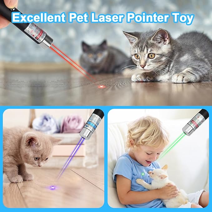 Cat Laser Pointer for Cats USB Rechargeable Dogs Pet Interactive Toys Indoor Outdoor Chaser Tease Green Red Light Blue Violet Laser Pen Kitten Training (Green, 1 PCS Pack Laser Pointer)
