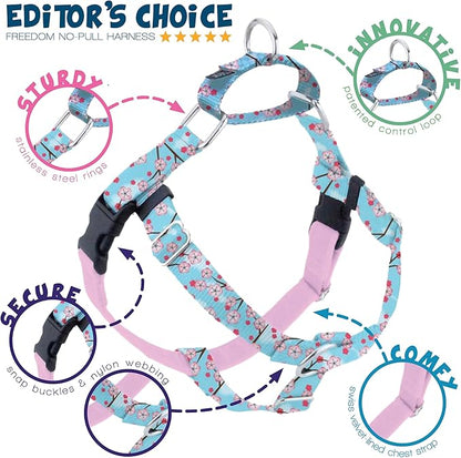 2 Hounds Design - Freedom No-Pull Harness & Training Leash in Pink and Blue | Dual Leash Loops, No Pulling on Walks | Lined to Prevent Chaffing | for Small Sized Dogs (Size S, Chest 20”- 24”)