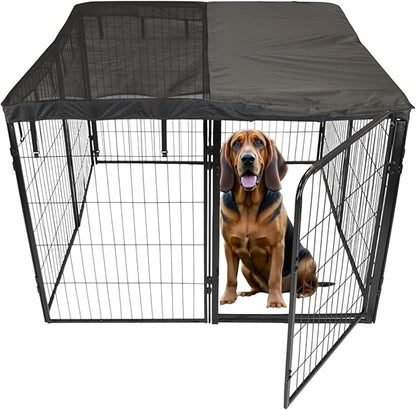 Dog Playpen w/Square Top Shade Cover - 40 inch, 8 Panel Portable Black Metal Pet Play Pen for Medium & Large Dogs - Indoor/Outdoor Kennel Cage for Home, Yard, RV, or Camping