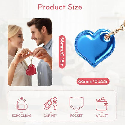 Leather Charm Keychain Holder Case Compatible with AirTag,Cute Protective Heart-Shaped Cover with Luxe Ring Clip,Finder GPS Tracker Case for Wallet Keys,Bag,Pets(Edge-Sealing,Blue)