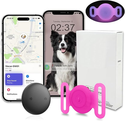 GPS Tracker for Dogs, Mini GPS Cat Tracker, IPX8 Waterproof GPS Trackers for Cats with Holder, No Monthly Fee, Work with Apple Find My(iOS Only), Smart Trackers for Dogs-YGPink-4