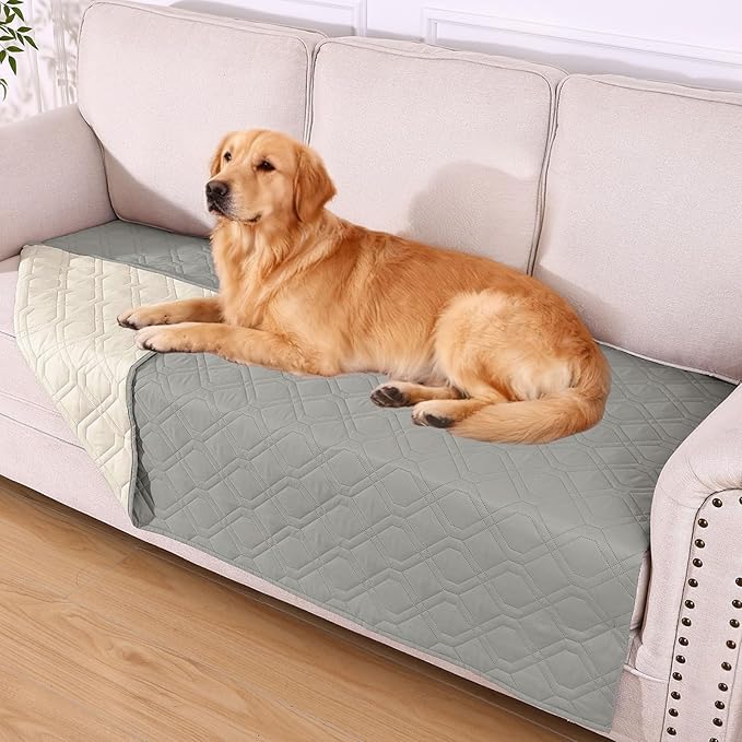 hyha Waterproof Dog Bed Blanket, Soft Pet Blankets, Waterproof Couch Cover for Dogs, Reversible Sofa Covers Washable for Furniture (40x70 Inch, Grey/Beige)