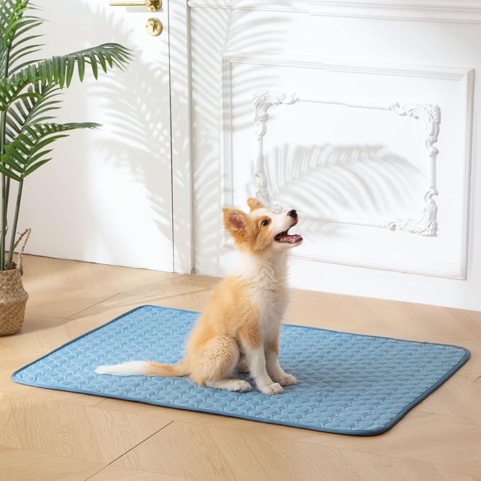 Soulbond Cooling Mat for Medium Dogs - 29"x40" Washable Cooling Pad for Cats, QMAX>0.3, Anti-Slip Bottom, Portable Summer Cool Pet Bed Pad for Outdoor/Indoor/Cars/Travel Use, Ocean Blue