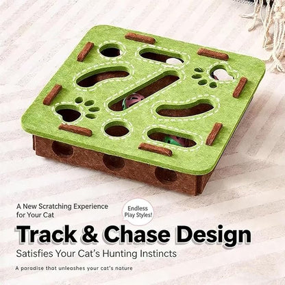Interactive Cat Puzzle Toy, Cat Scratch Puzzle Enrichment Box with Bell, Felt Maze Box, Mental Stimulation Toy for Cats, Self Play Fun Exercise Hide Seek Moving Cat Toy for Bored Cats