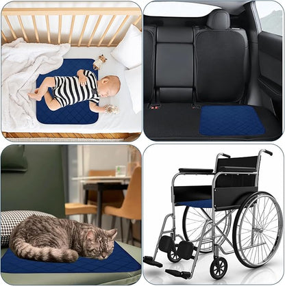 Waterproof Chair Pads for Incontinence, 4 Pack Reusable Seat Protector Pads 22" x 21", Absorbent Wheelchair Pad Covers, Washable Chair Pads for Adults, Kids & Pets - Navy Blue