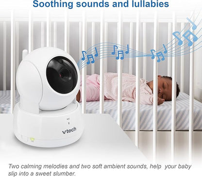 VTech VM923-2 Baby Monitor, 2.8”Screen, 1000ft Range, Pan-Tilt-Zoom, Night Vision, 2-Way Audio, Temperature Sensor, Lullabies, Secured Transmission No WiFi