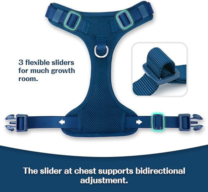No Pull Dog Harness for Small Medium Large Dogs - Adjustable 2 Layer Mesh Dog Vest with Dual Clip, Escape Proof, Quick Release, Lightweight Breathable Mesh for Walking Hiking (Prussian Blue,XS)