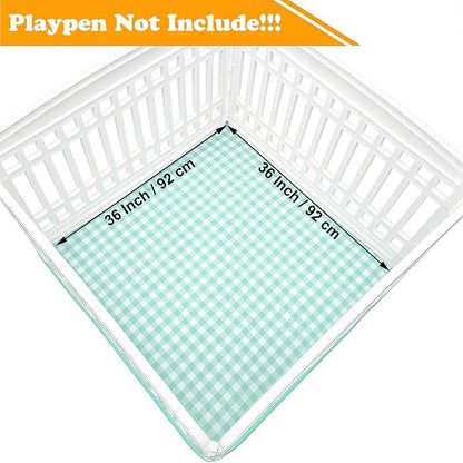 Dog Playpen Bottom Pad Fits for 36 Inch 4 Panels Exercise Pet Playpen, Dog Crate Pad Puppy, Hoop and Loop Design (Note: Playpen Not Included). (GreenCheck)
