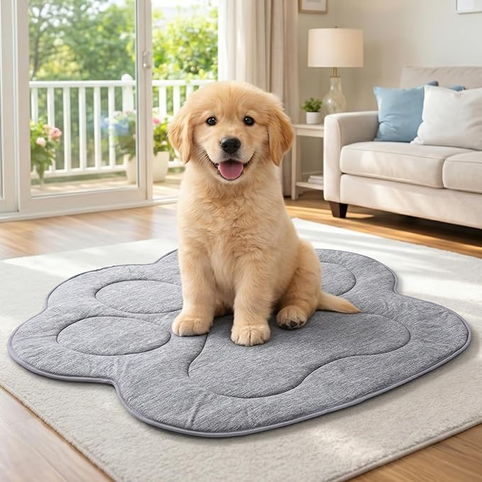 Cozy Bliss Cute Paw Shape Cooling Mat for Large Dogs, Non-Slip, Leakproof Washable Pet Cooling Mat for Hot Weather with Q-Max 0.5, Indoor and Outdoor Summer Pad, Heather Charcoal Grey, 45"x50"