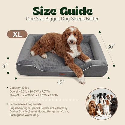 Orthopedic Dog Bed for Large Dogs,Cooling Gel & Egg Crate Foam,Waterproof Removable Washable Cover,Bolster Couch Bed for Big Breed Senior Pets,Dark Grey, 42.0"X30.0"X9.0"