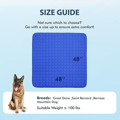 MICROCOSMOS Summer Cooling Mat & Sleeping Pad- Water Absorption Top, Materials Safe, Easy Carry, EZ Clean. Keep Cooling for Pets, Kids and Adults.(Dark Blue, 48" x48")