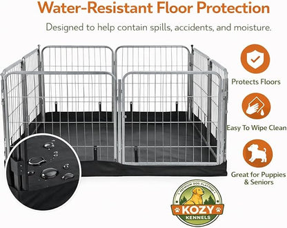 Dog Playpen w/Square Bottom Pad & Top Cover - 32 inch, 8 Panel Portable Grey Metal Pet Play Pen for Small and Medium Dogs - Indoor/Outdoor Kennel Cage for Home, Yard, RV, or Camping