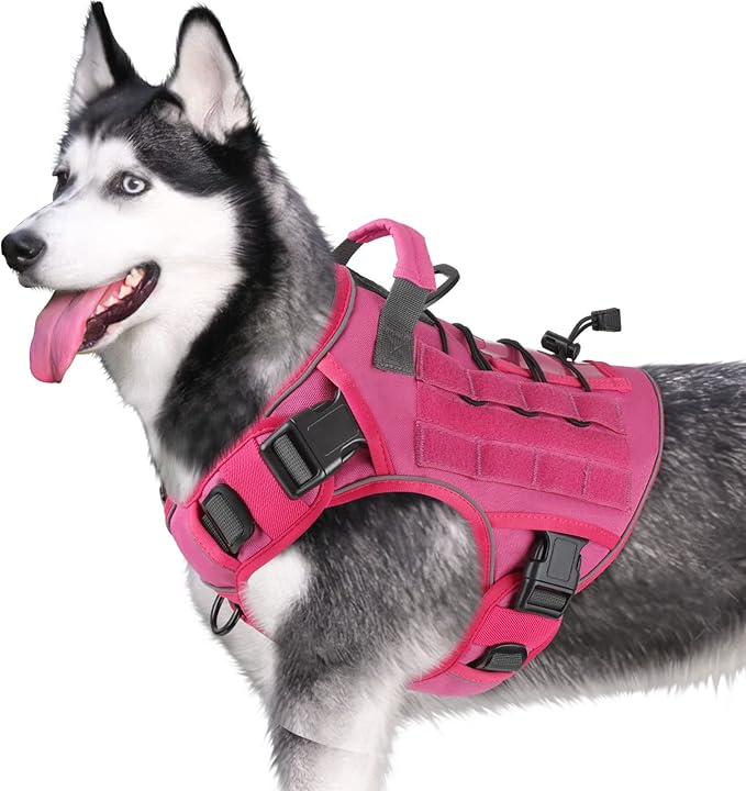 WINGOIN Pink Tactical Dog Harness for Small Dogs, Heavy Duty No Pull Harness with Handle, Adjustable Reflective Military K9 Pet Vest for French Bulldog, Pug, Walking, Training, Hunting (S)