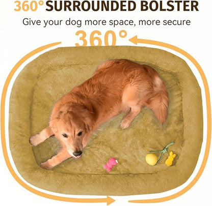 Orthopedic Jumbo Dog Bed for Extra Large Dogs, Giant Waterproof Dog Bed for Large Breed Dogs, Supportive Egg Crate Foam Pet Bed with Removable Washable Cover & Non-Slip Bottom, Orange