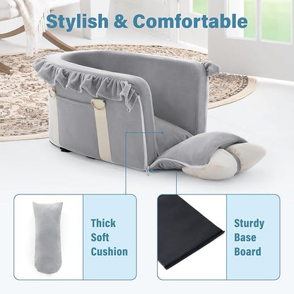 Jaoul Dog Car Seat for Small Dogs - Fully Detachable with Adjustable Straps Center Console Dog Booster Seat - Comfortable Bow Design Pet Car Seats - Portable Pet Booster Seat for Puppy, Cat (Gray)