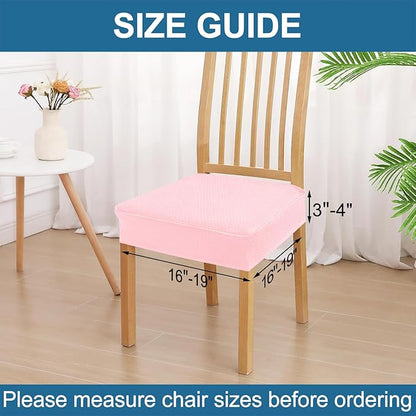 Smiry Waterproof Seat Covers for Dining Room Chairs Set of 8, Stretch Jacquard Removable Washable Chair Seat Slipcovers Protector, No Rear Covers, Blush Pink