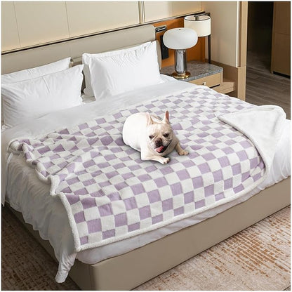 Waterproof Pet Blanket,Dog Bed Covers Couch Sofa Stylish Jacquard Pets Throw Blankets for Puppy Cats Washable Reversible Furniture Protection Covers (Purple Check,XL)