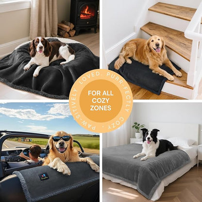 Luciphia Waterproof Bed Blanket Washable,Soft Sherpa Fleece Puppy Reversible Throw Blankets for Medium Large Dog Cat,Furniture Cover Protector Couch Bed from Liquid Pee and Pet Fur, Black,85" x 57"