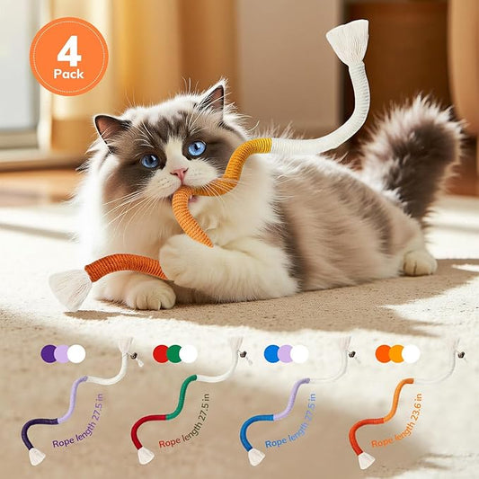 4Pcs Cat Chew Ropes, 27.6inch, Cat Toys for Indoor Cats with Natural Gall Fruit, Interactive Cat Rope Toys for Teeth Cleaning, Boredom Relief, Interactive Kitten Nip Toys and All Breeds